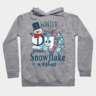 Winter kisses and snowflake wishes Retro Winter Snowman Hoodie